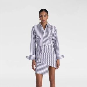 KBB by KAHLANA Women's Long Sleeve 'The Draped Shirtdress' - Blue Striped L